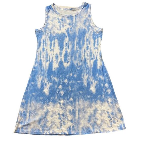 Ladies New Without Tags Blue Tie Dye Print Casual Dress Size Medium - Picture 6 of 15